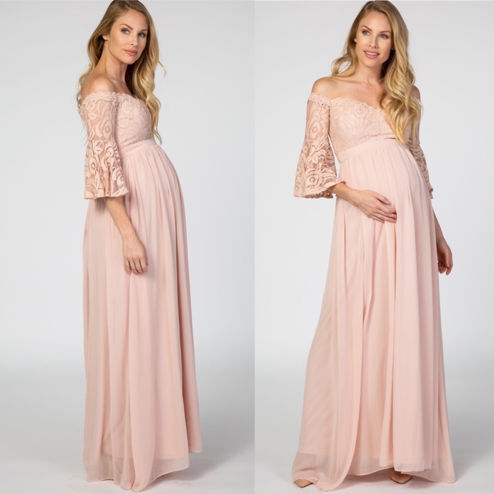 Pinkblush Pink Lace Off Shoulder Maternity Dress